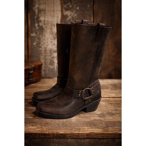 90s Western Full Grain Leather Harness Moto Boots Size 8.5